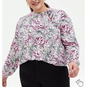 Torrid Womens Plus 4X Floral Long Sleeve Blouse Side Tie Neckline Shirt Top